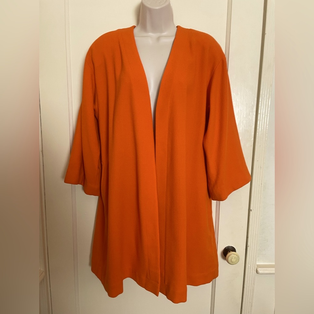Donna Karan New York Vintage Orange Wool Crepe Open Jacket with Angled Pockets